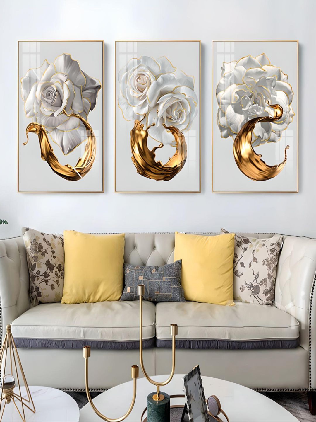 THE HANDMADE FLAIR Crystal Porcelain White & Gold Toned 3 Pcs Abstract Painting Wall Art
THE HANDMADE FLAIR Crystal Porcelain White & Gold Toned 3 Pcs Abstract Painting Wall Art