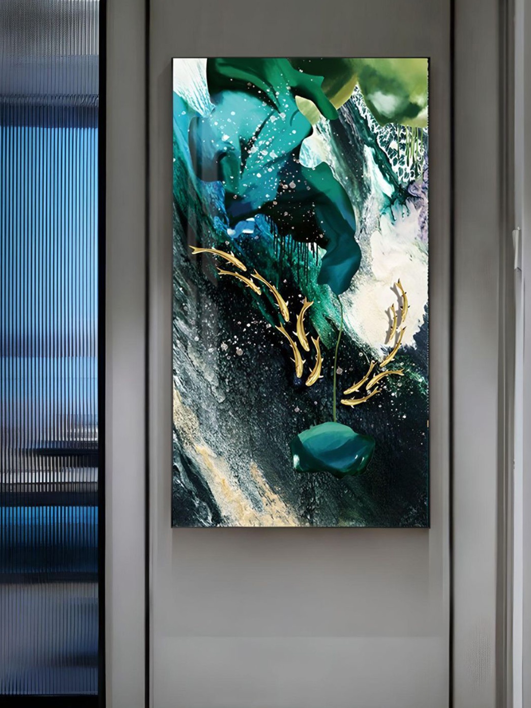 THE HANDMADE FLAIR Crystal Porcelain Blue & Green Golden Fish Painting Wall Art
THE HANDMADE FLAIR Crystal Porcelain Blue & Green Golden Fish Painting Wall Art