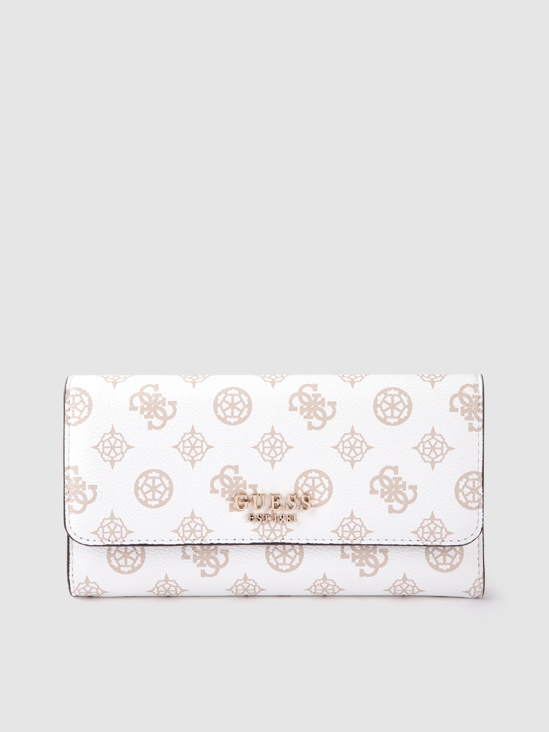 GUESS Women Brand Logo Printed Three Fold Wallet, White