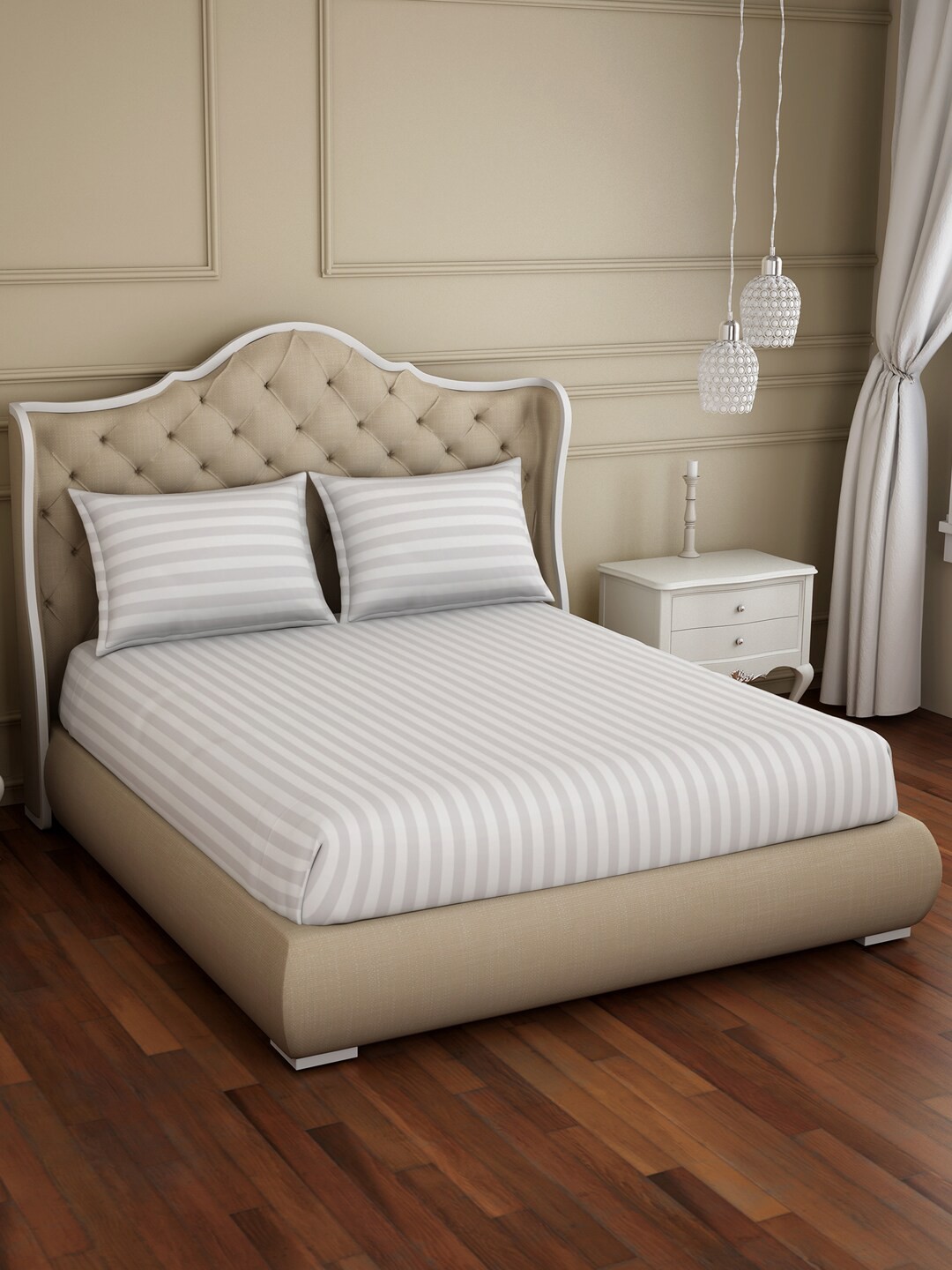 SPACES Skyrise White & Grey Striped Cotton 210 TC King Bedsheet with 2 Pillow Covers
SPACES Skyrise White & Grey Striped Cotton 210 TC King Bedsheet with 2 Pillow Covers