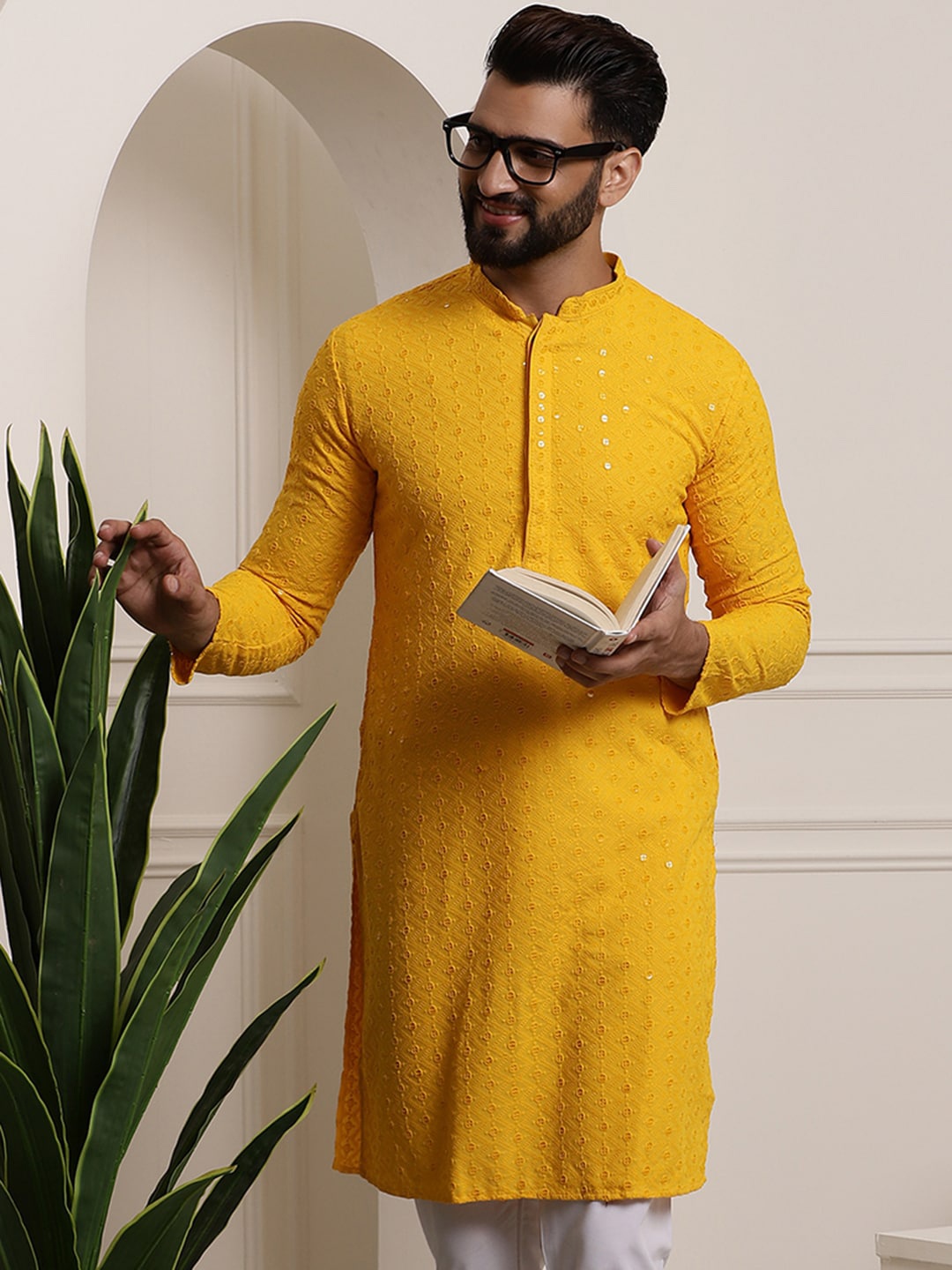 SOJANYA Ethnic Motifs Embroidered Sequined Mandarin Collar Pure Cotton Kurta, Mustard
SOJANYA Ethnic Motifs Embroidered Sequined Mandarin Collar Pure Cotton Kurta, Mustard