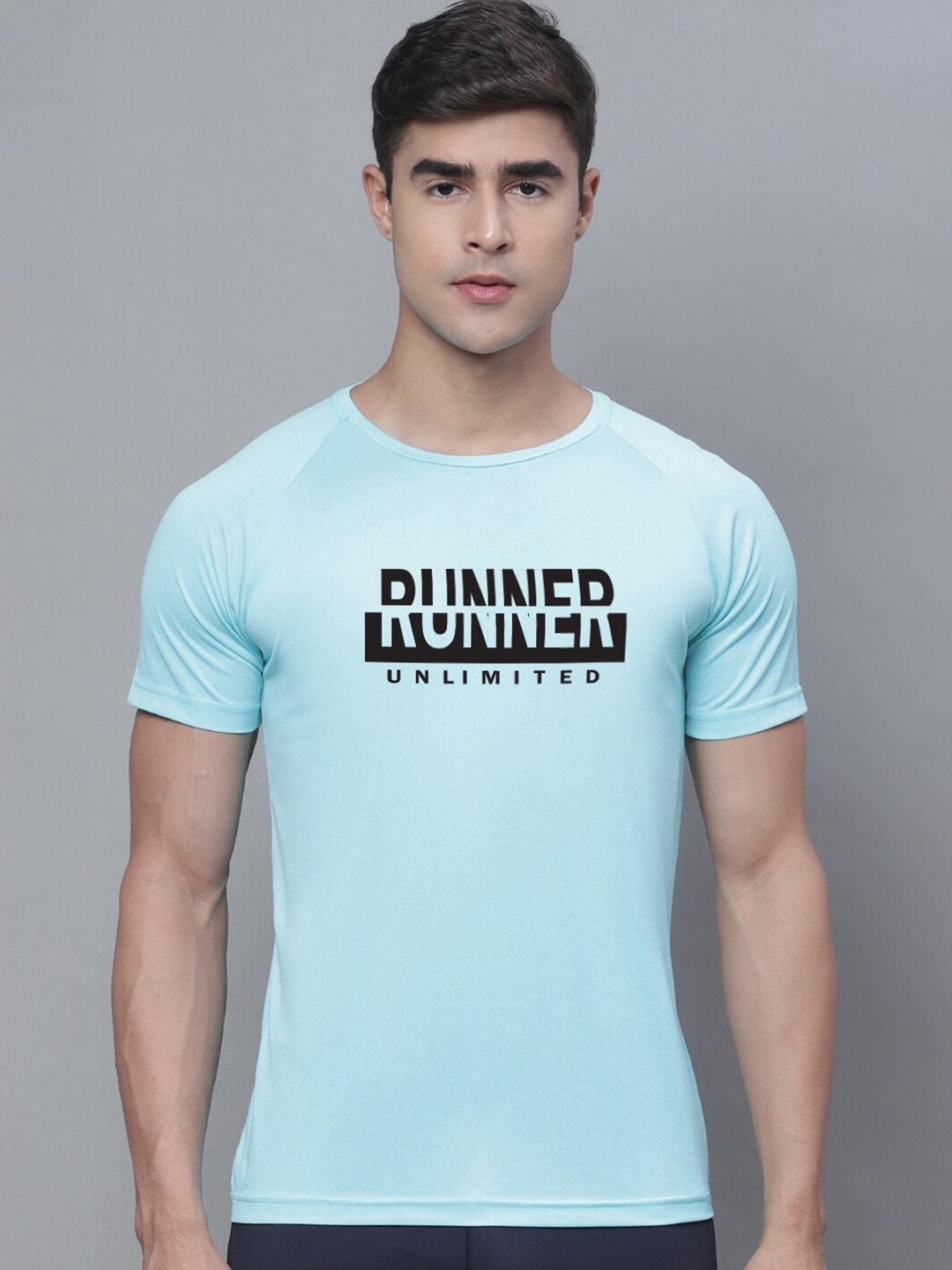 Friskers Typography Printed Sports T-shirt, Turquoise blue