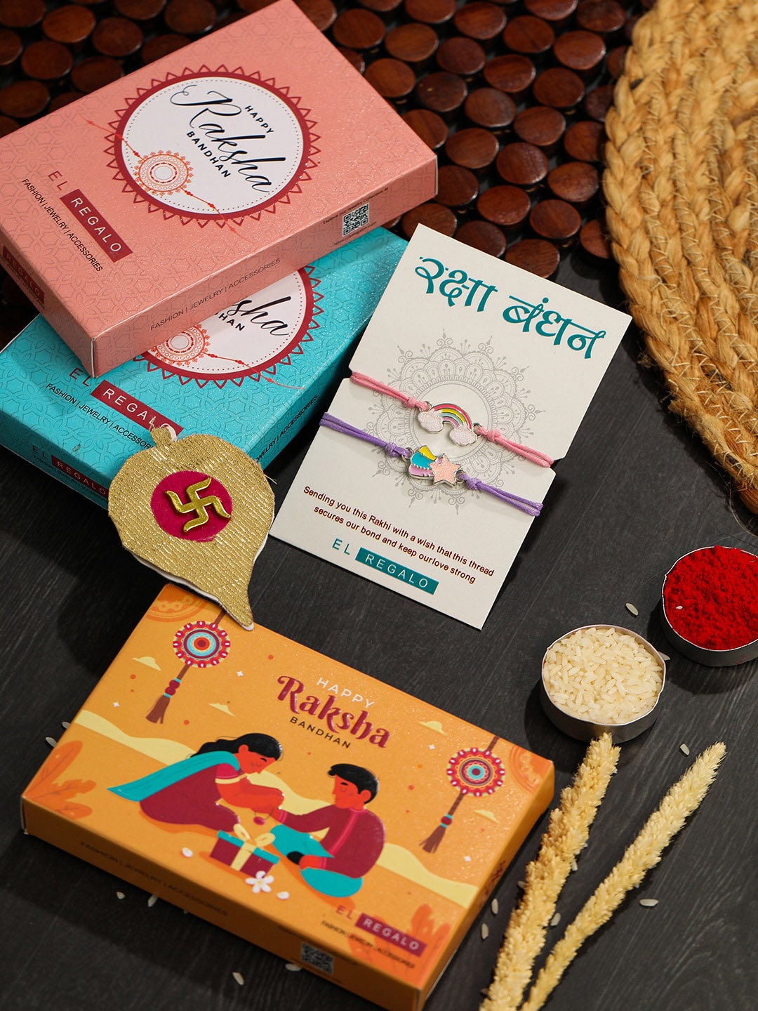 EL REGALO Boys Set Of 2 Star & Rainbow Thread Rakhi With Roli Chawal & Greeting Card, Blue
EL REGALO Boys Set Of 2 Star & Rainbow Thread Rakhi With Roli Chawal & Greeting Card, Blue