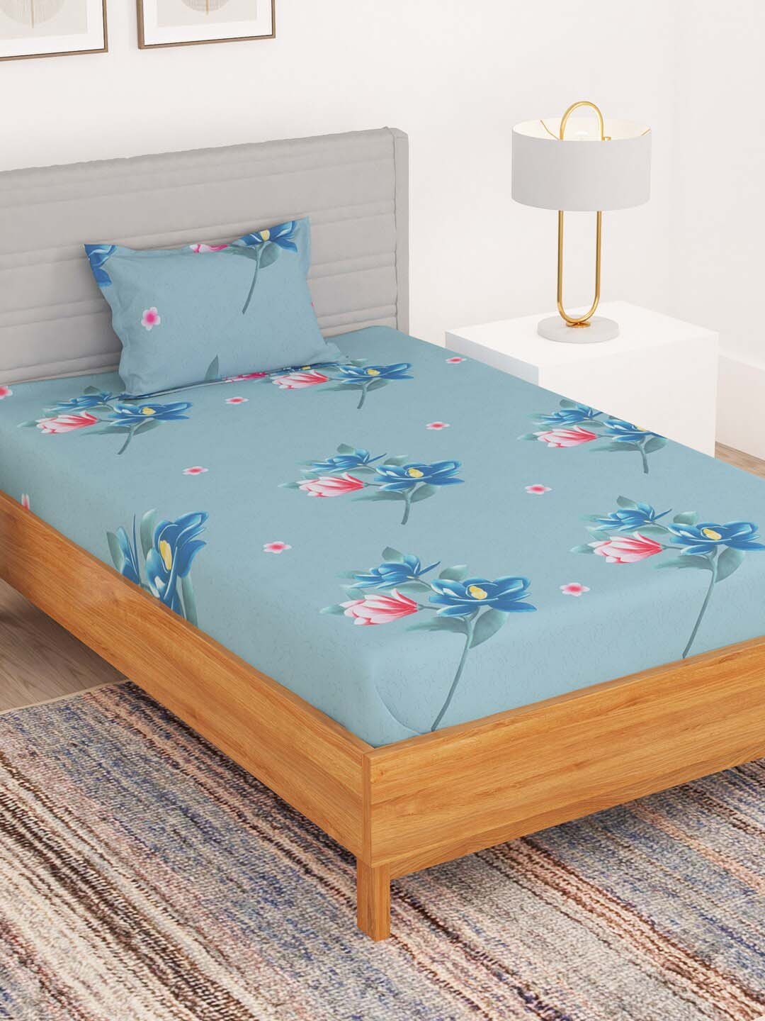 Bedspun Pink & Blue Floral Printed Microfiber 180 TC Single Bedsheet With 1 Pillow Cover
Bedspun Pink & Blue Floral Printed Microfiber 180 TC Single Bedsheet With 1 Pillow Cover