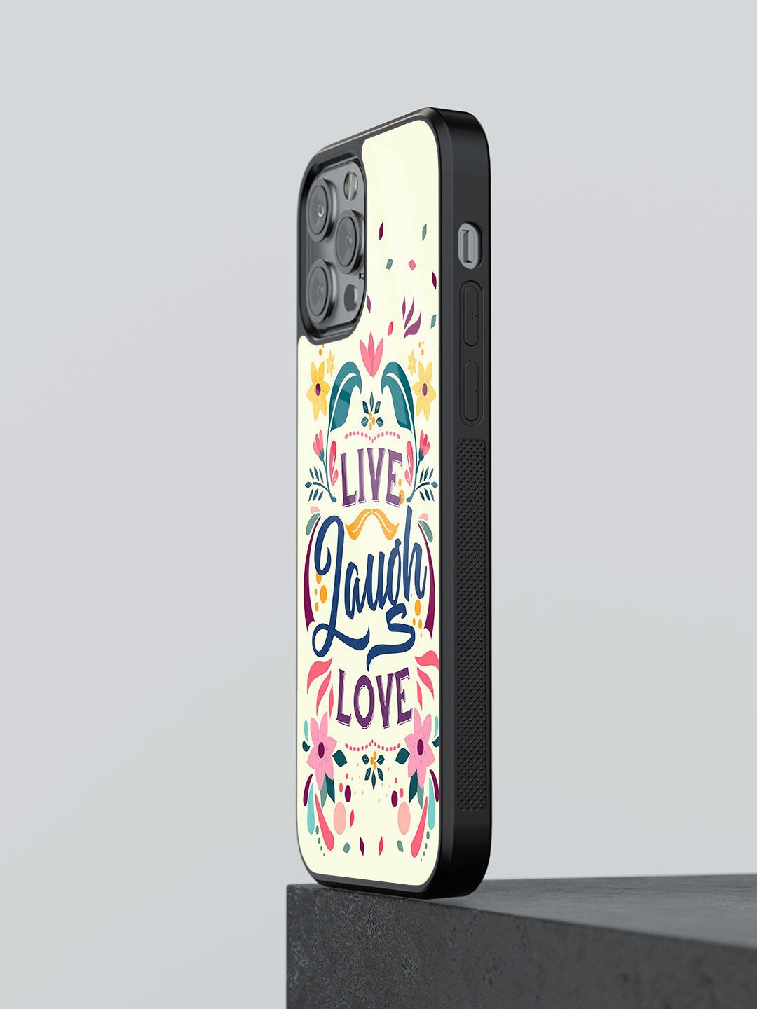 macmerise Live Laugh Love Design iPhone 13 Pro Glass Case, Cream
