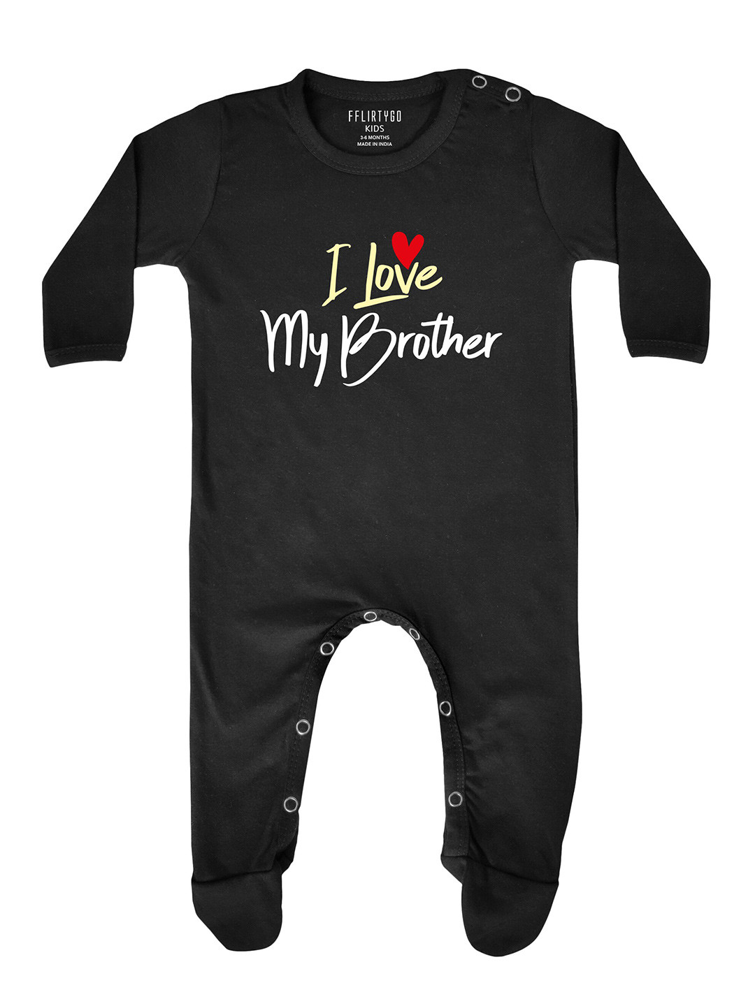 FflirtyGo Infants Typography Printed Pure Cotton Rakhi Special Sleepsuit, Black 
FflirtyGo Infants Typography Printed Pure Cotton Rakhi Special Sleepsuit, Black