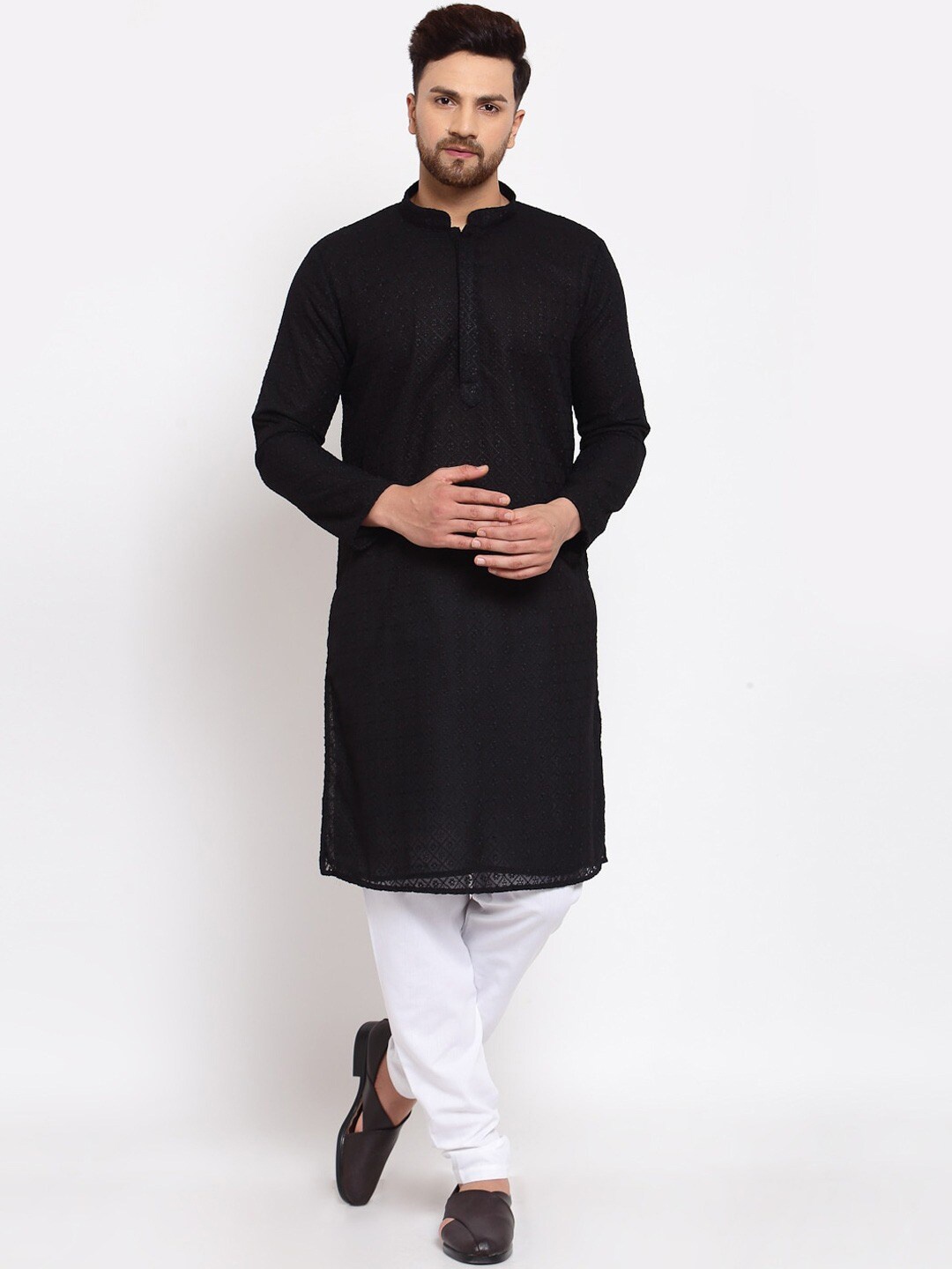 MOHANLAL SONS Ethnic Motifs Embroidered Mandarin Collar Pure Cotton Kurta With Churidar, Black
MOHANLAL SONS Ethnic Motifs Embroidered Mandarin Collar Pure Cotton Kurta With Churidar, Black