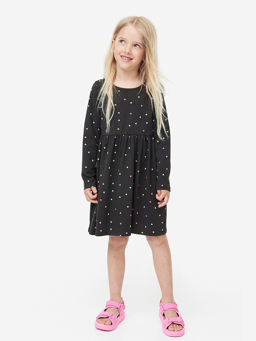 H&M Girls Patterned Cotton Dress, Grey