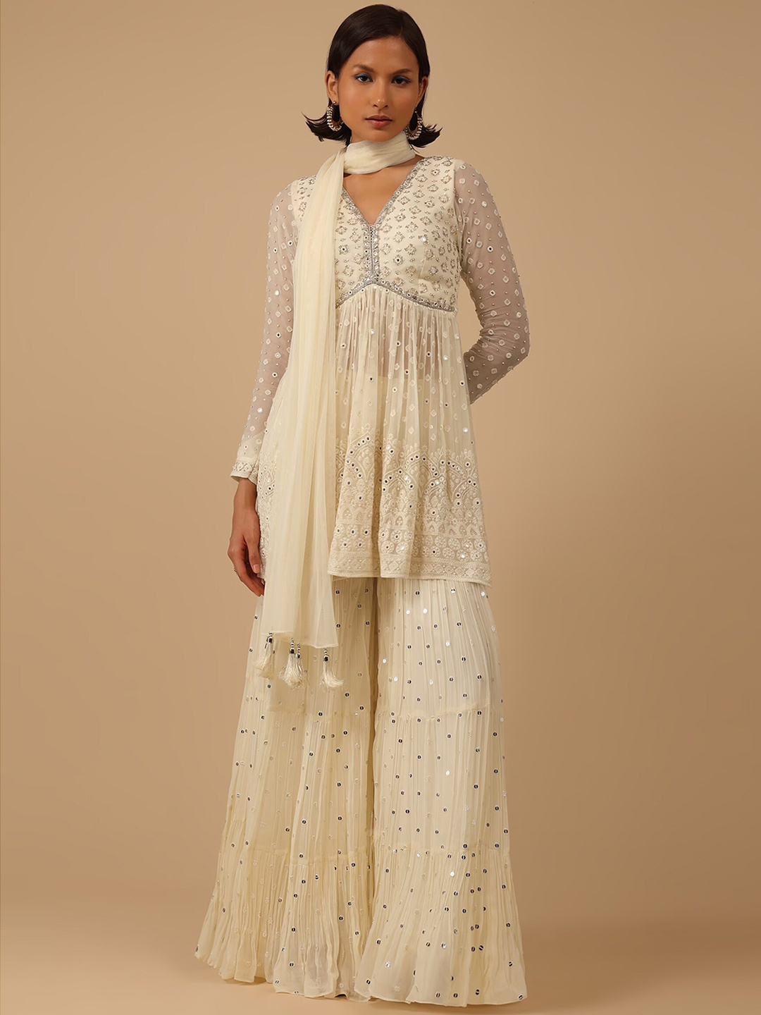 KALKI Fashion Ethnic Motifs Embroidered Empire Sequinned Kurti With Sharara & Dupatta, Cream
KALKI Fashion Ethnic Motifs Embroidered Empire Sequinned Kurti With Sharara & Dupatta, Cream