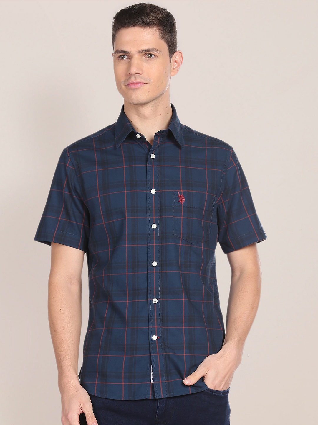 U.S. Polo Assn. Regular Fit Tartan Checks Spread Collar Short Sleeves Cotton Casual Shirt, Blue
U.S. Polo Assn. Regular Fit Tartan Checks Spread Collar Short Sleeves Cotton Casual Shirt, Blue