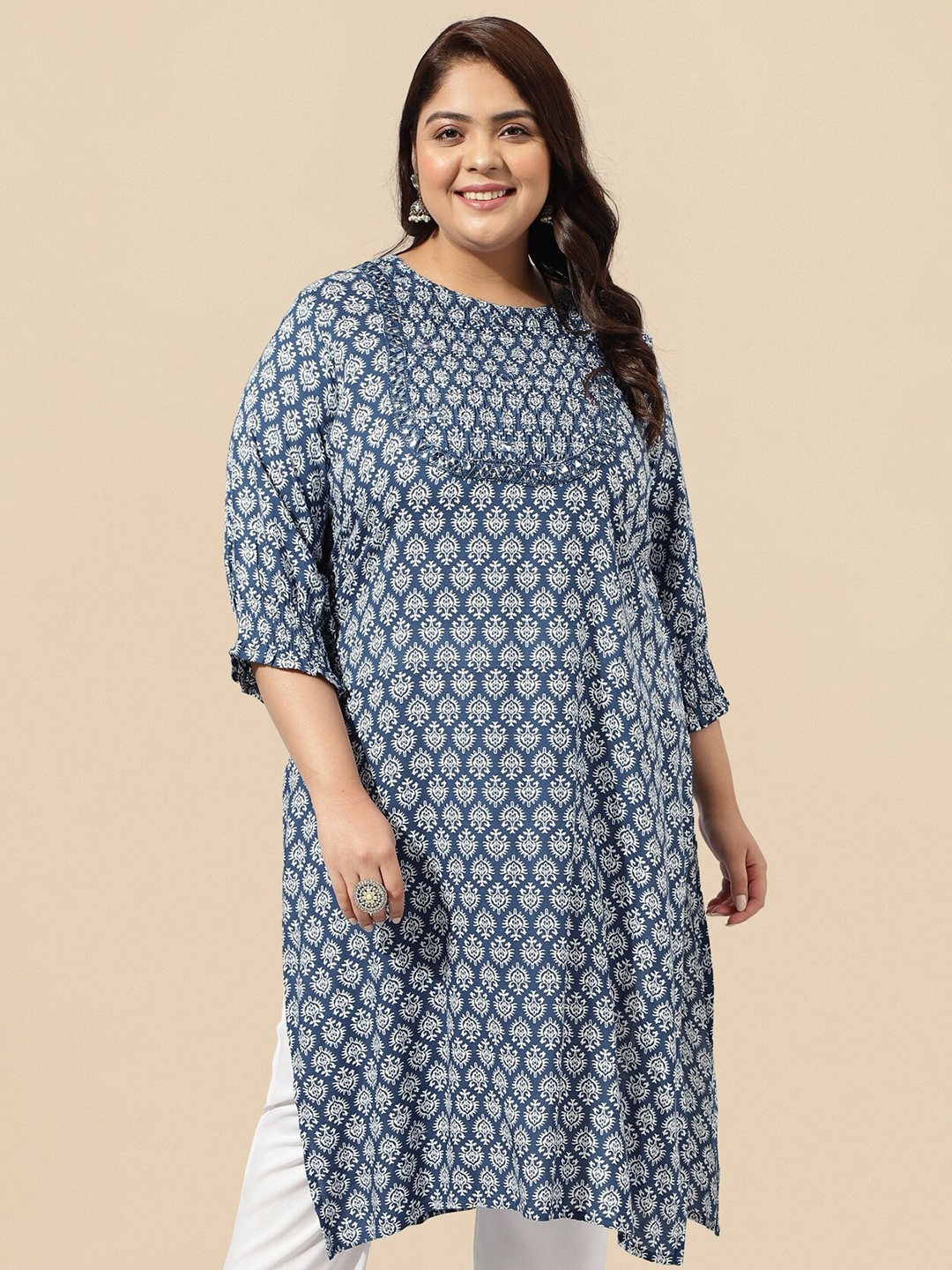 MIRCHI FASHION Plus Size Blue & White Ethnic Motifs Printed Mirror Work Straight Kurta
MIRCHI FASHION Plus Size Blue & White Ethnic Motifs Printed Mirror Work Straight Kurta
