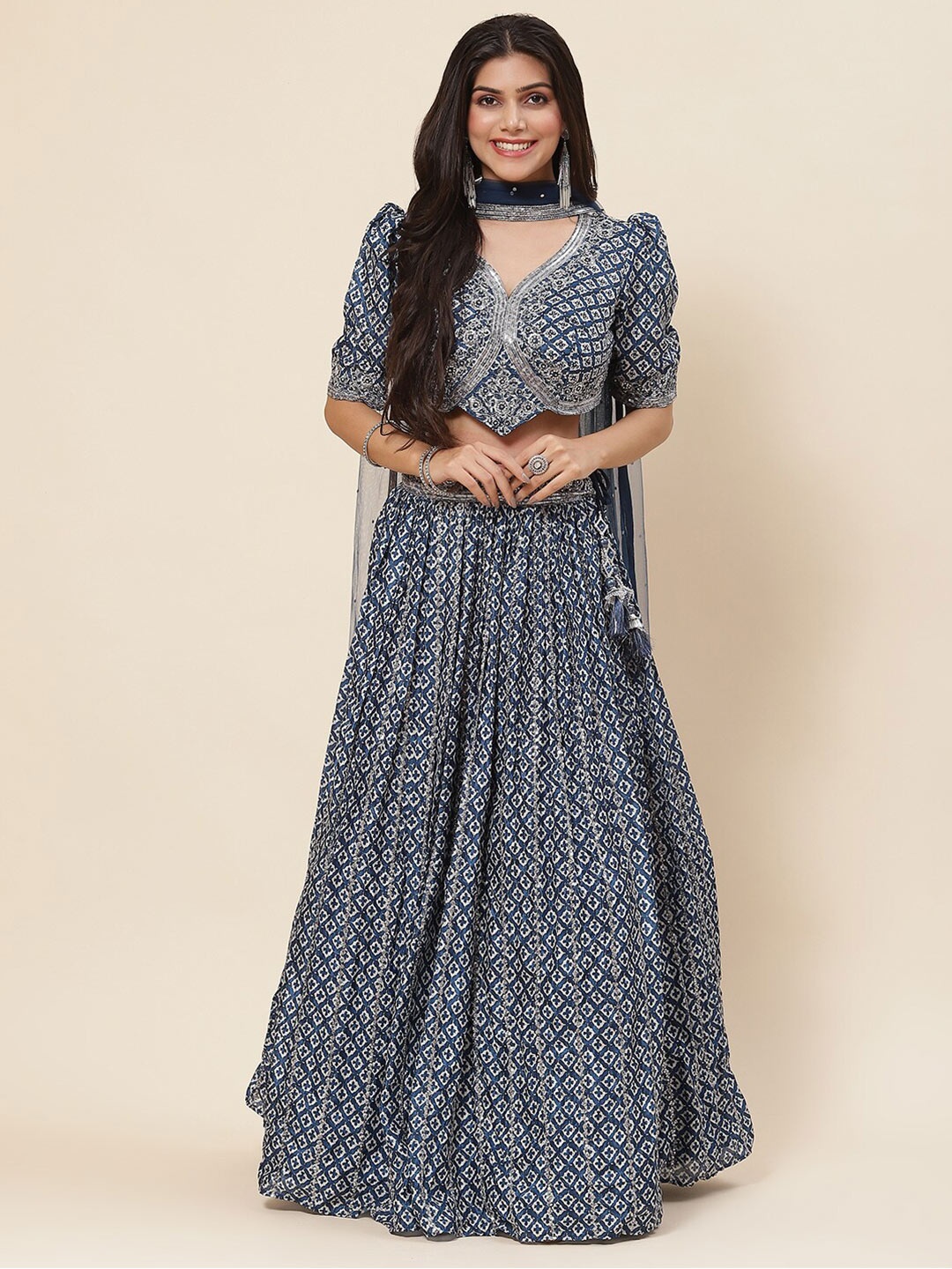 Meena Bazaar Ethnic Printed Sequinned Ready to Wear Lehenga & Blouse With Dupatta, Blue
Meena Bazaar Ethnic Printed Sequinned Ready to Wear Lehenga & Blouse With Dupatta, Blue