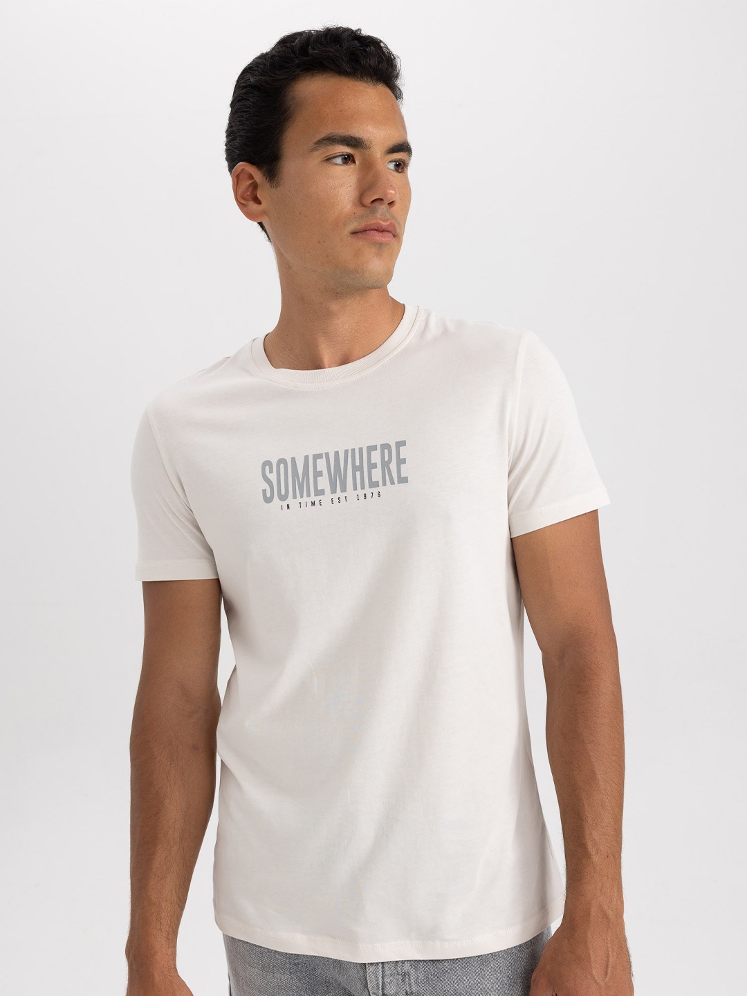 DeFacto Typography Printed Pure Cotton T-shirt, Na