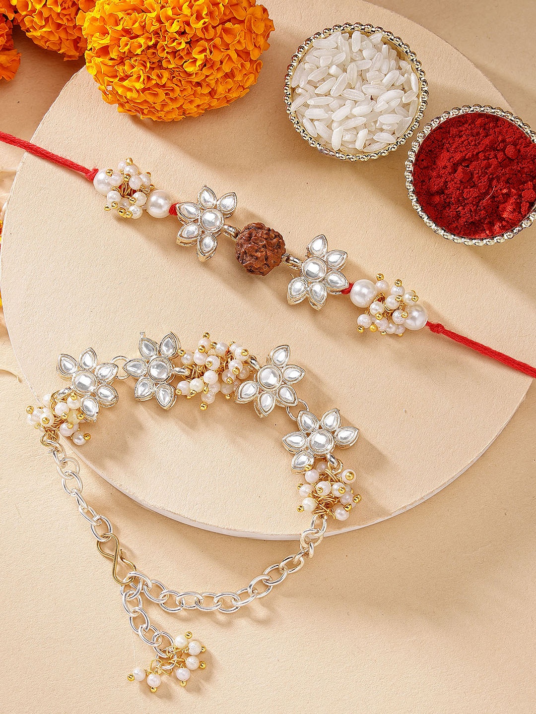 KARATCART Set of 2 Gold-Plated Rakhi For Bhaiya & Bhabhi With Roli Chawal & Greeting Card
KARATCART Set of 2 Gold-Plated Rakhi For Bhaiya & Bhabhi With Roli Chawal & Greeting Card