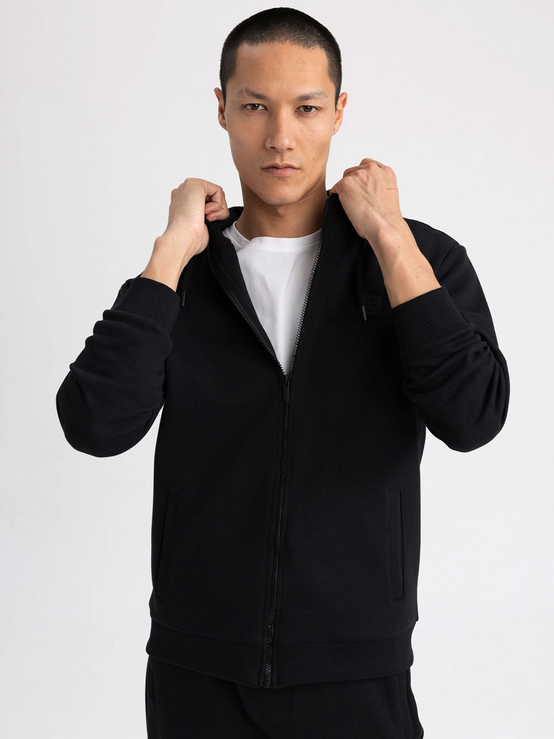 DeFacto Hooded Front-Open Sweaters, Black