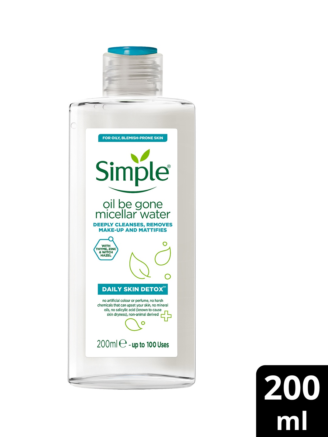 Simple Daily Skin Detox Oil Be Gone Micellar Water for Oily & Spot-Prone Skin - 200ml, Transparent
Simple Daily Skin Detox Oil Be Gone Micellar Water for Oily & Spot-Prone Skin - 200ml, Transparent