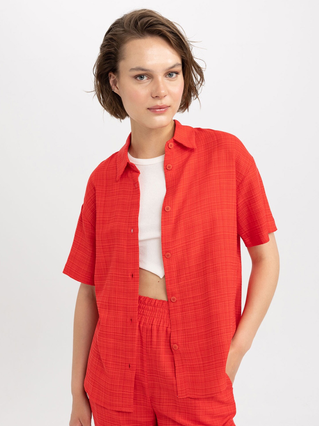 DeFacto Spread Collar Casual Shirt, Orange