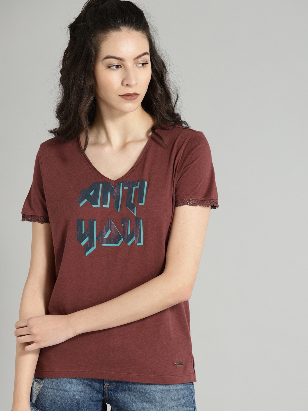 Roadster Women Burgundy Printed Top