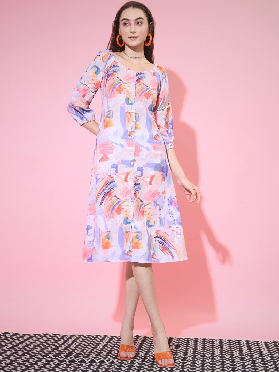 Myshka Abstract Printed V-Neck Puff Sleeves A-Line Dress, Purple
Myshka Abstract Printed V-Neck Puff Sleeves A-Line Dress, Purple