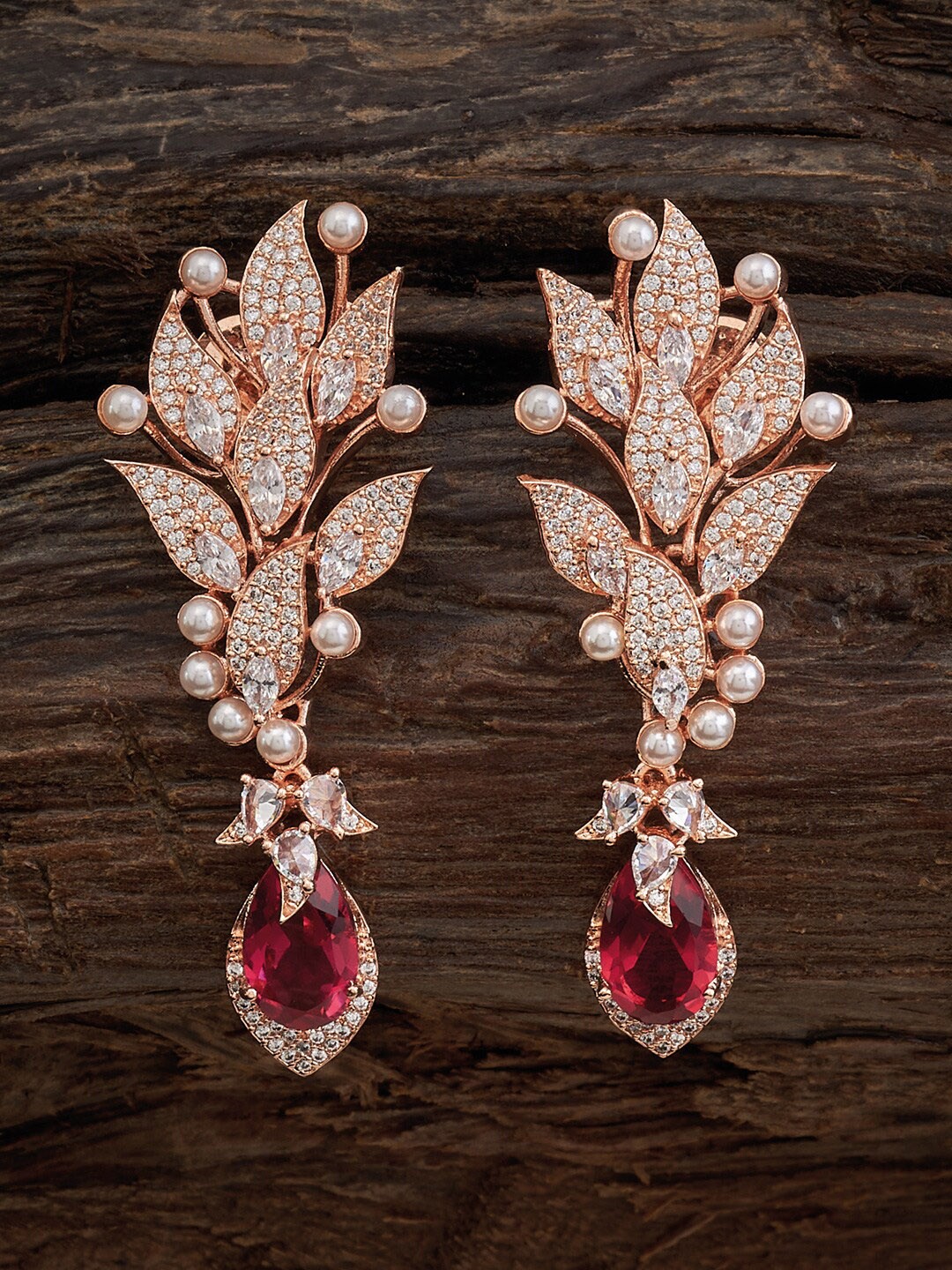 Kushal's Fashion Jewellery Rose Gold-Plated Leaf Shaped Drop Earrings