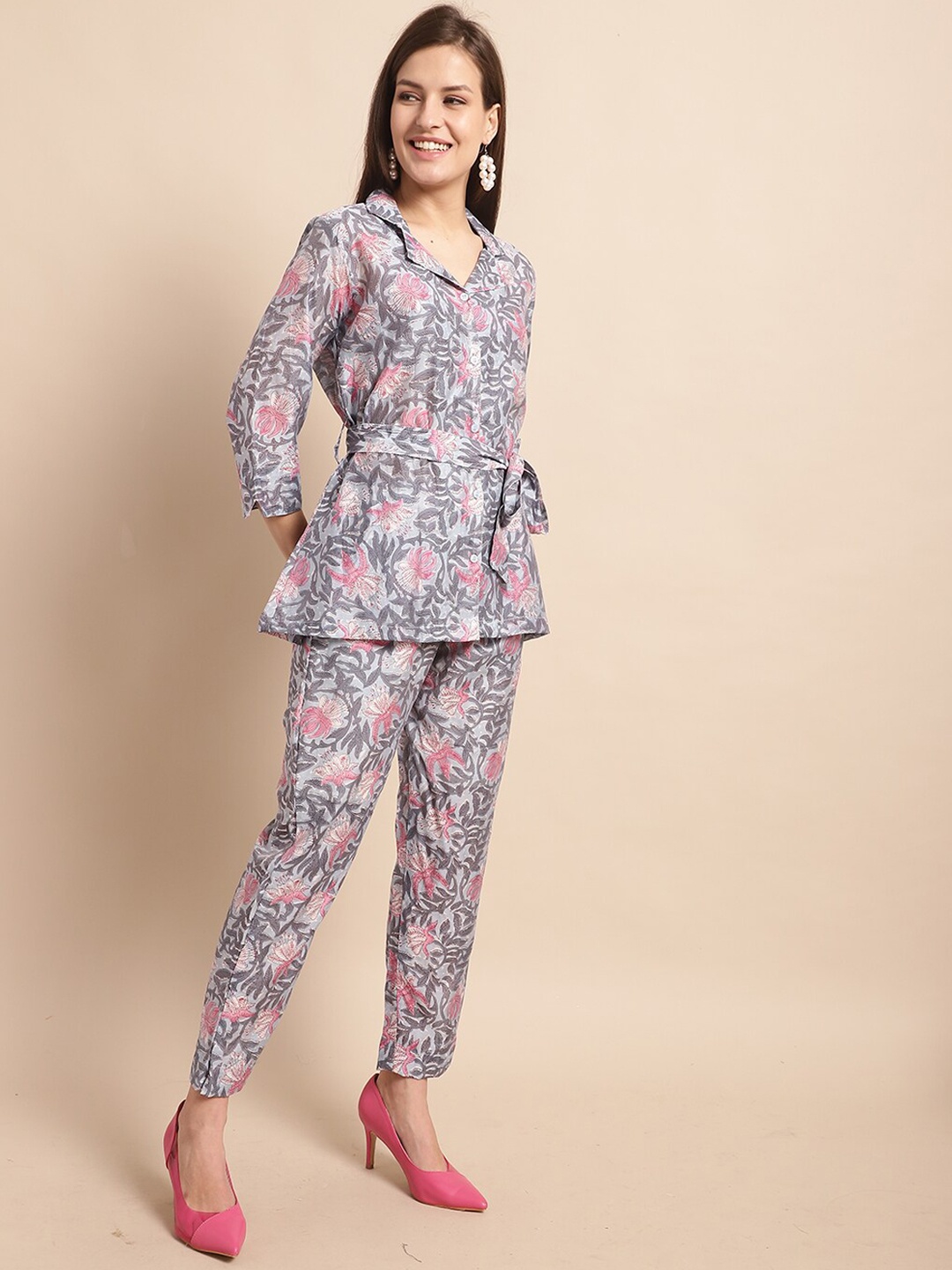 BAESD Floral Printed Lapel Collar Pure Silk Shirt & Trousers Pant Co-Ord Set, Grey
BAESD Floral Printed Lapel Collar Pure Silk Shirt & Trousers Pant Co-Ord Set, Grey