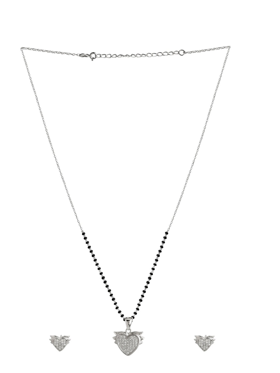 Abhooshan Silver-Plated 925 Sterling Silver Cubic Zirconia-Studded Mangalsutra & Earrings
Abhooshan Silver-Plated 925 Sterling Silver Cubic Zirconia-Studded Mangalsutra & Earrings