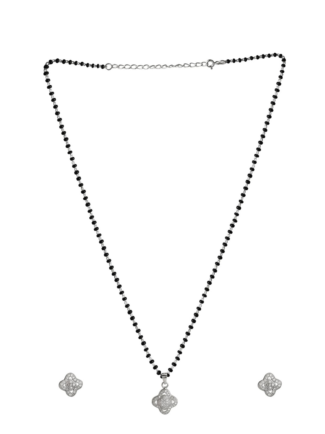 Abhooshan Silver-Plated 925 Sterling Silver Cubic Zirconia-Studded Mangalsutra & Earrings
Abhooshan Silver-Plated 925 Sterling Silver Cubic Zirconia-Studded Mangalsutra & Earrings