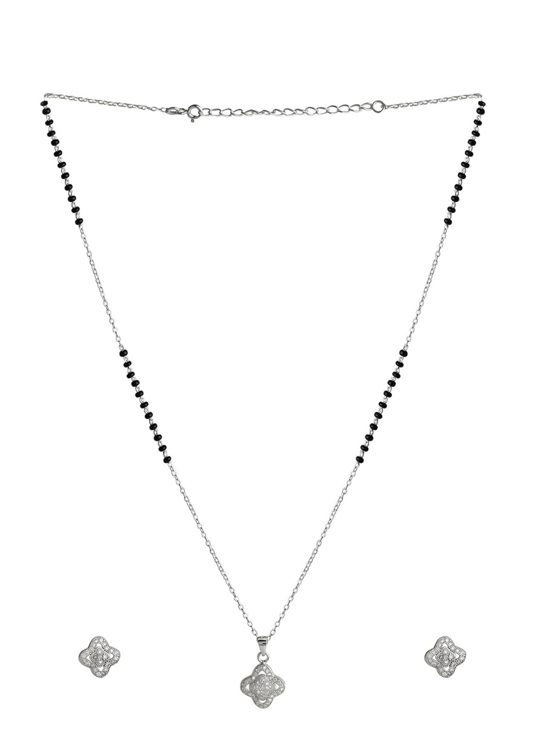 Abhooshan 925 Sterling Silver Silver-plated Cubic Zirconia-Studded Mangalsutra & Earrings
Abhooshan 925 Sterling Silver Silver-plated Cubic Zirconia-Studded Mangalsutra & Earrings