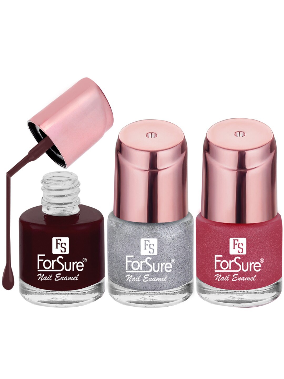 ForSure Rose Gold 3-Pcs Nail Paints - 8ml Each-Silver Sparkle-Intense Pink-Maroon Wine, Multi
ForSure Rose Gold 3-Pcs Nail Paints - 8ml Each-Silver Sparkle-Intense Pink-Maroon Wine, Multi