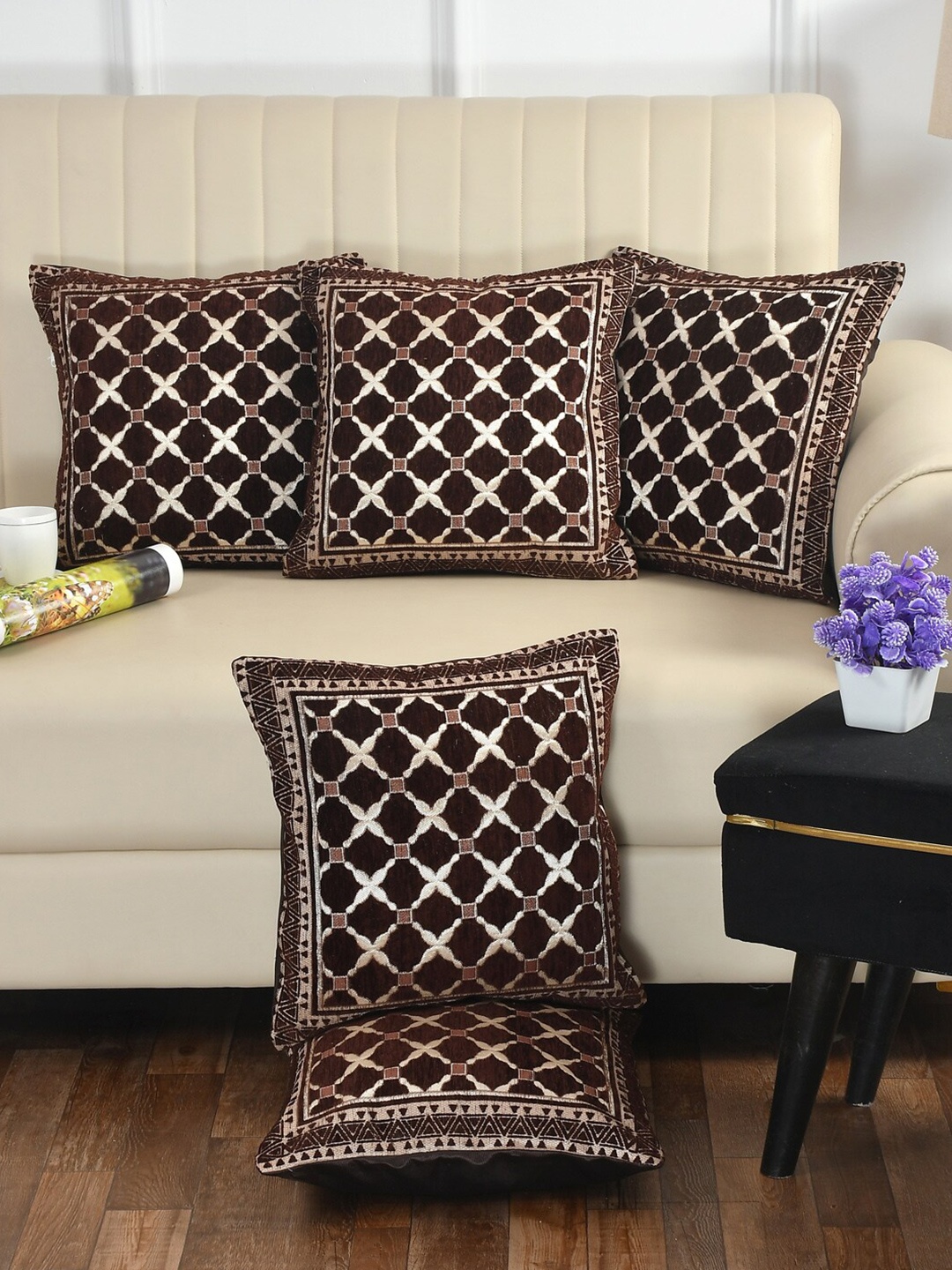 DECOMIZER Coffee Brown & Cream-Coloured 5 Pcs Ethnic Motifs Square Jacquard Cushion Covers
DECOMIZER Coffee Brown & Cream-Coloured 5 Pcs Ethnic Motifs Square Jacquard Cushion Covers