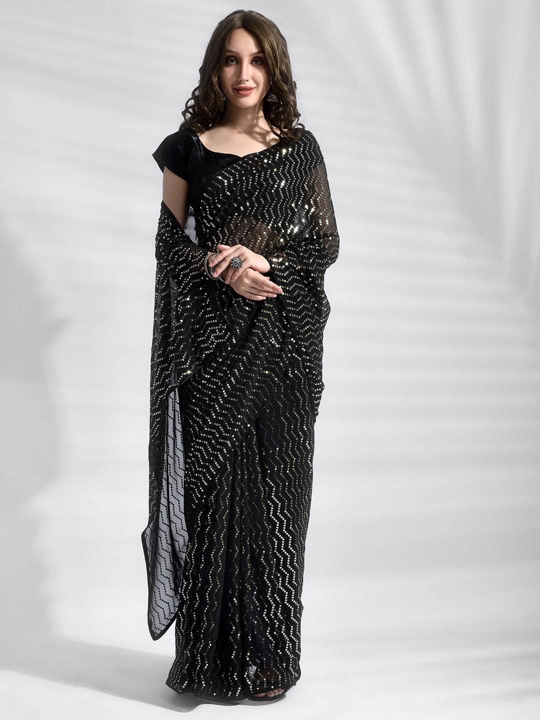 Satrani Black Sequin Embellished Saree