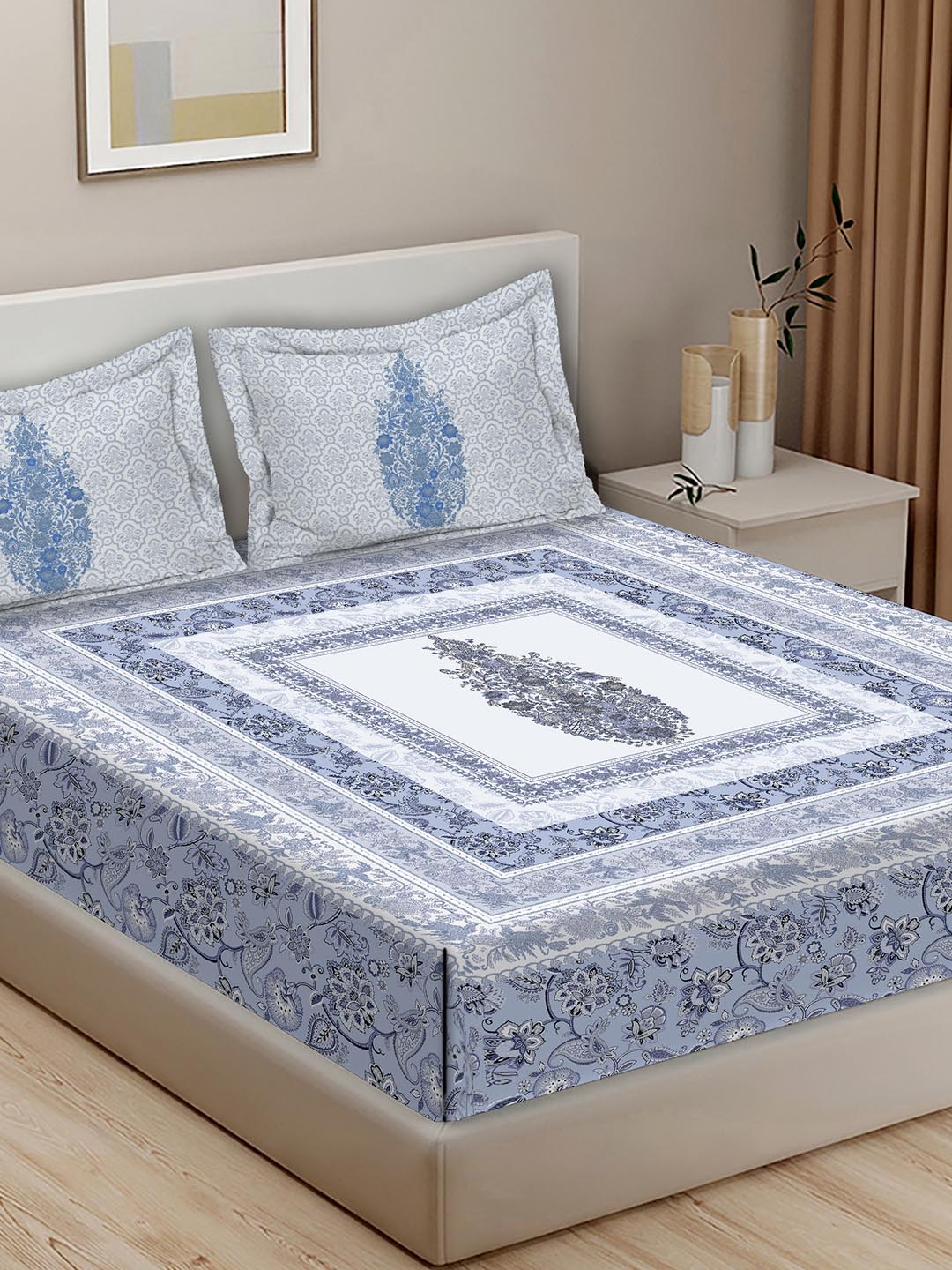 BELLA CASA Rajputana Purple Printed Cotton 400 TC King Bedsheet with 2 Pillow Covers
BELLA CASA Rajputana Purple Printed Cotton 400 TC King Bedsheet with 2 Pillow Covers