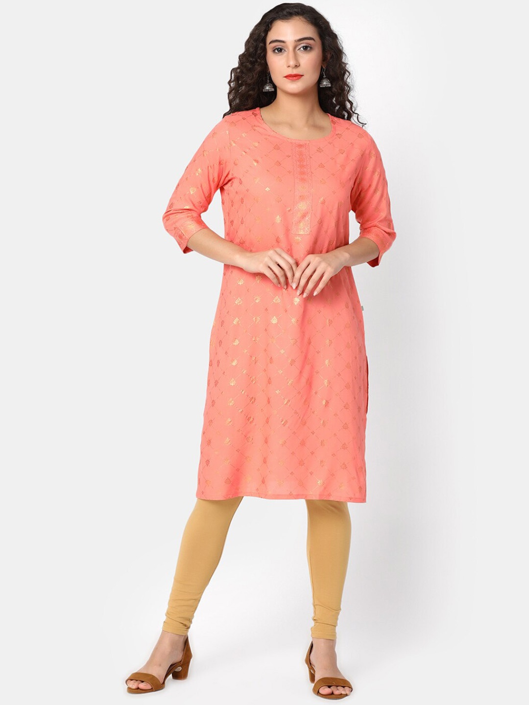 V-Mart Ethnic Motifs Printed Straight Kurta, Orange