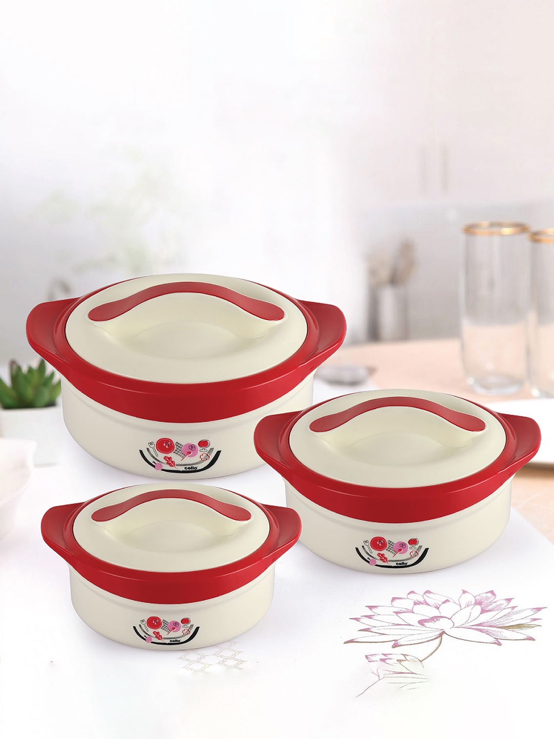 Cello Solaris 3 Pcs Cream-Colored & Red Insulated Plastic With Inner Steel Casseroles
Cello Solaris 3 Pcs Cream-Colored & Red Insulated Plastic With Inner Steel Casseroles