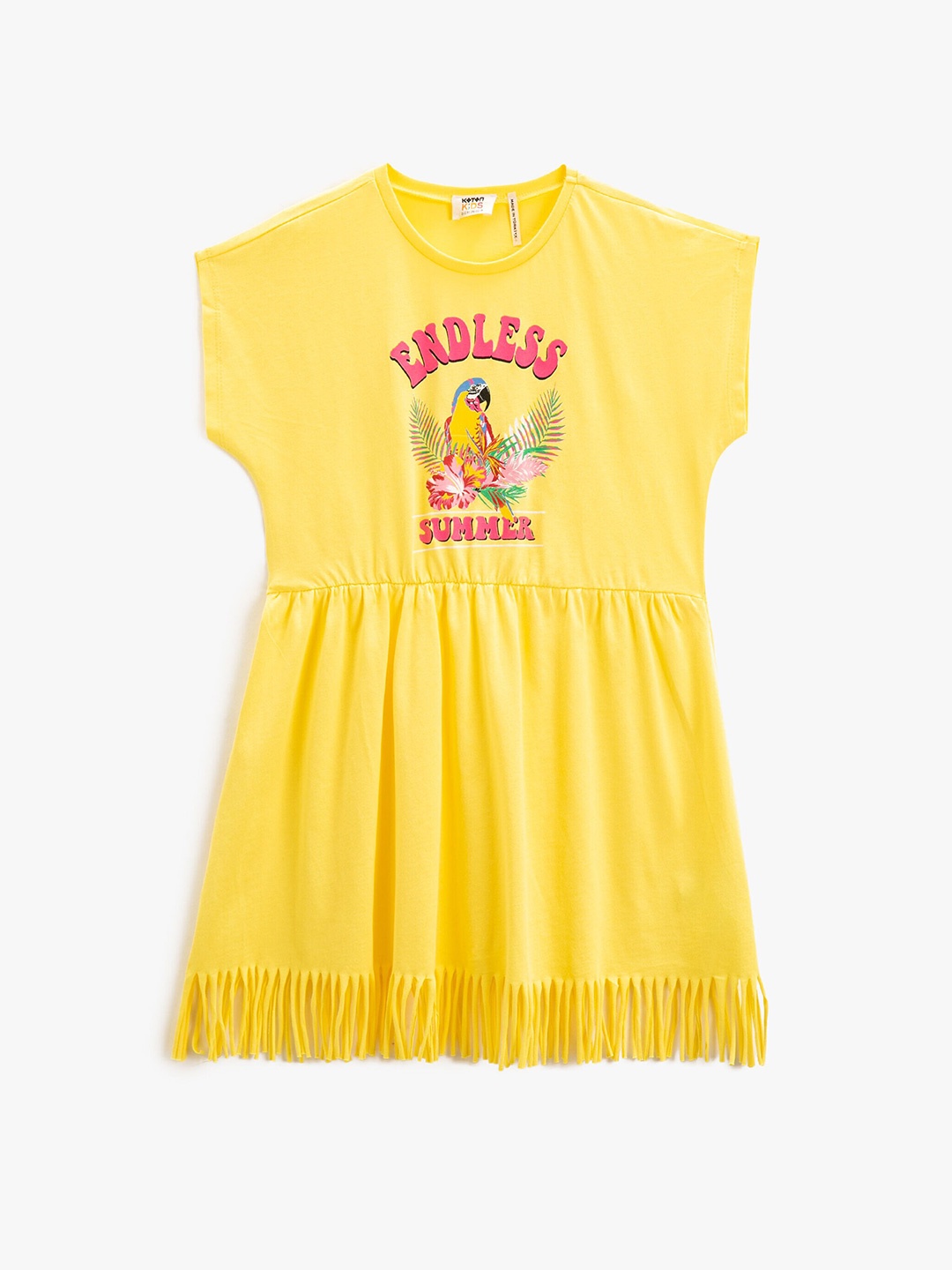 Koton Girls Graphic Printed Extended Sleeves Fringed Pure Cotton A-Line Dress, Yellow
Koton Girls Graphic Printed Extended Sleeves Fringed Pure Cotton A-Line Dress, Yellow