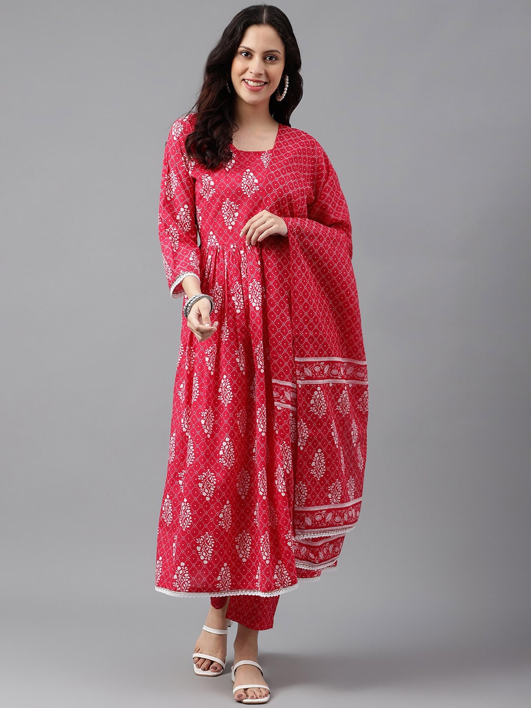 KALINI Bandhani Printed Gathered Or Pleated Pure Cotton Kurta With Trouser & Dupatta, Pink
KALINI Bandhani Printed Gathered Or Pleated Pure Cotton Kurta With Trouser & Dupatta, Pink