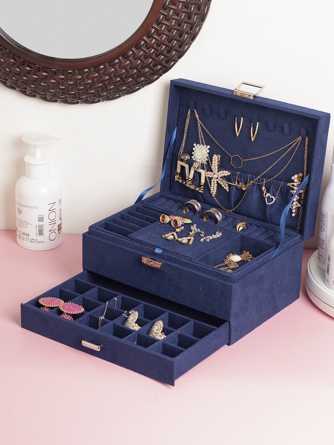 MARKET99 Blue Fabric Jewellery Organiser