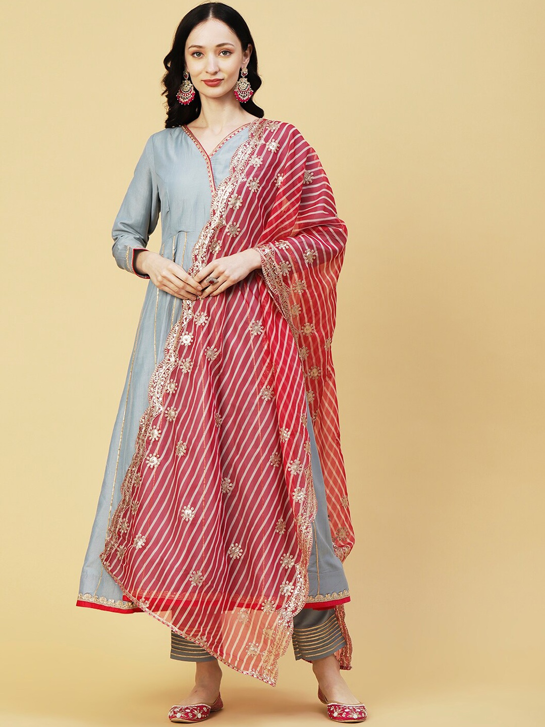 Envy Me by FASHOR Striped Panelled Gotta Patti Anarkali Kurta With Trousers & Dupatta, Blue
Envy Me by FASHOR Striped Panelled Gotta Patti Anarkali Kurta With Trousers & Dupatta, Blue