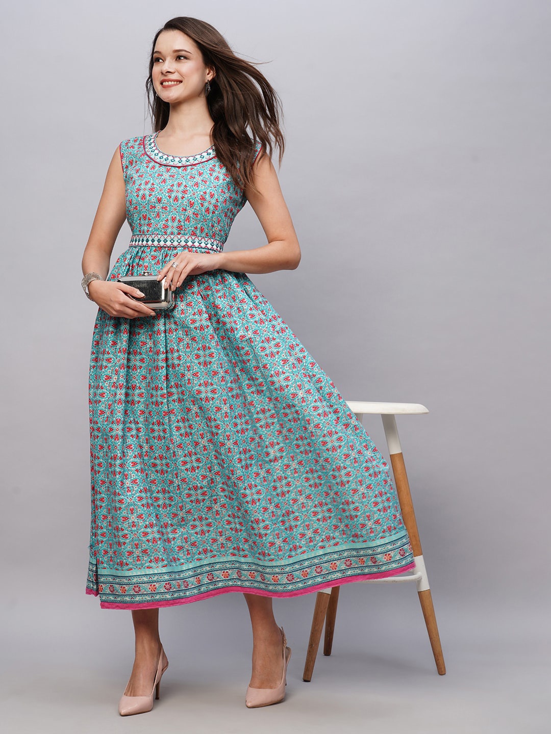 Kiana House Of Fashion Ethnic Motifs Printed Round Neck Embroidered Detailed Cotton Fit & Flare Midi Dress, Blue
Kiana House Of Fashion Ethnic Motifs Printed Round Neck Embroidered Detailed Cotton Fit & Flare Midi Dress, Blue