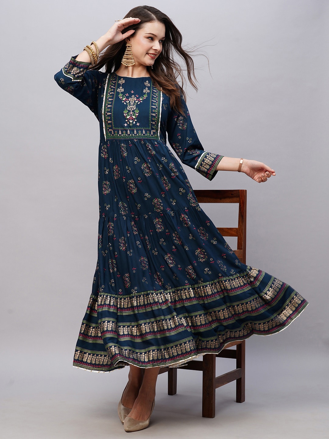 Kiana House Of Fashion Ethnic Motifs Printed Round Neck Gathered Detailed Maxi Dress, Blue
Kiana House Of Fashion Ethnic Motifs Printed Round Neck Gathered Detailed Maxi Dress, Blue