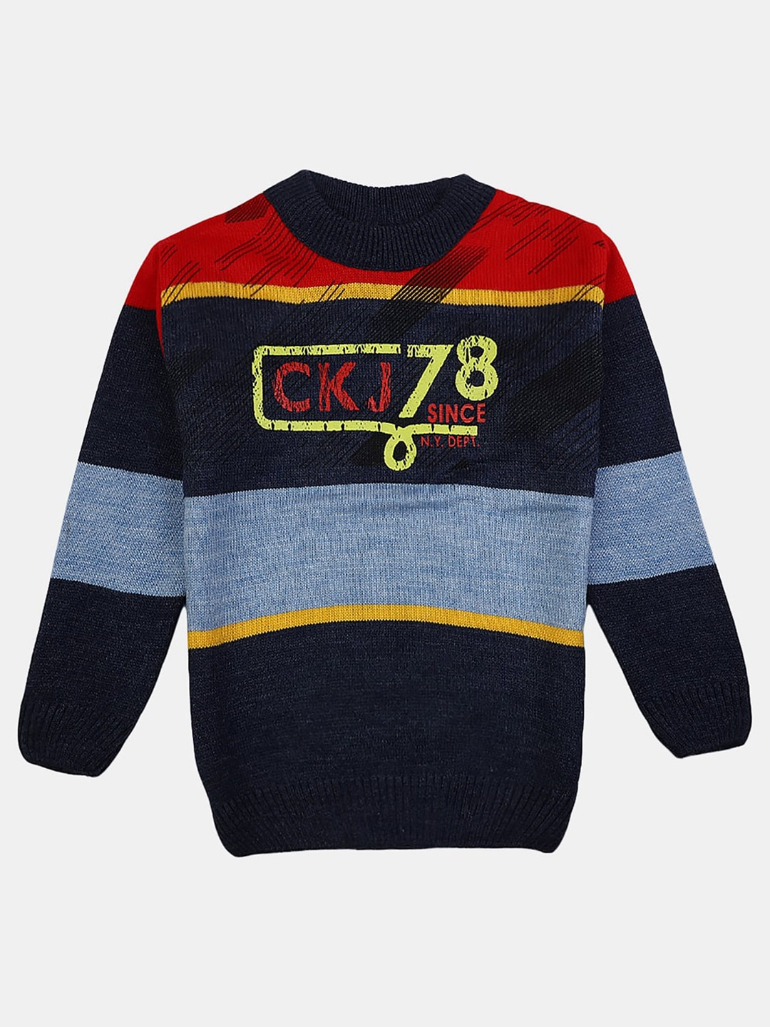 V-Mart Boys Mock Neck Typography Printed Acrylic Pullover, Blue