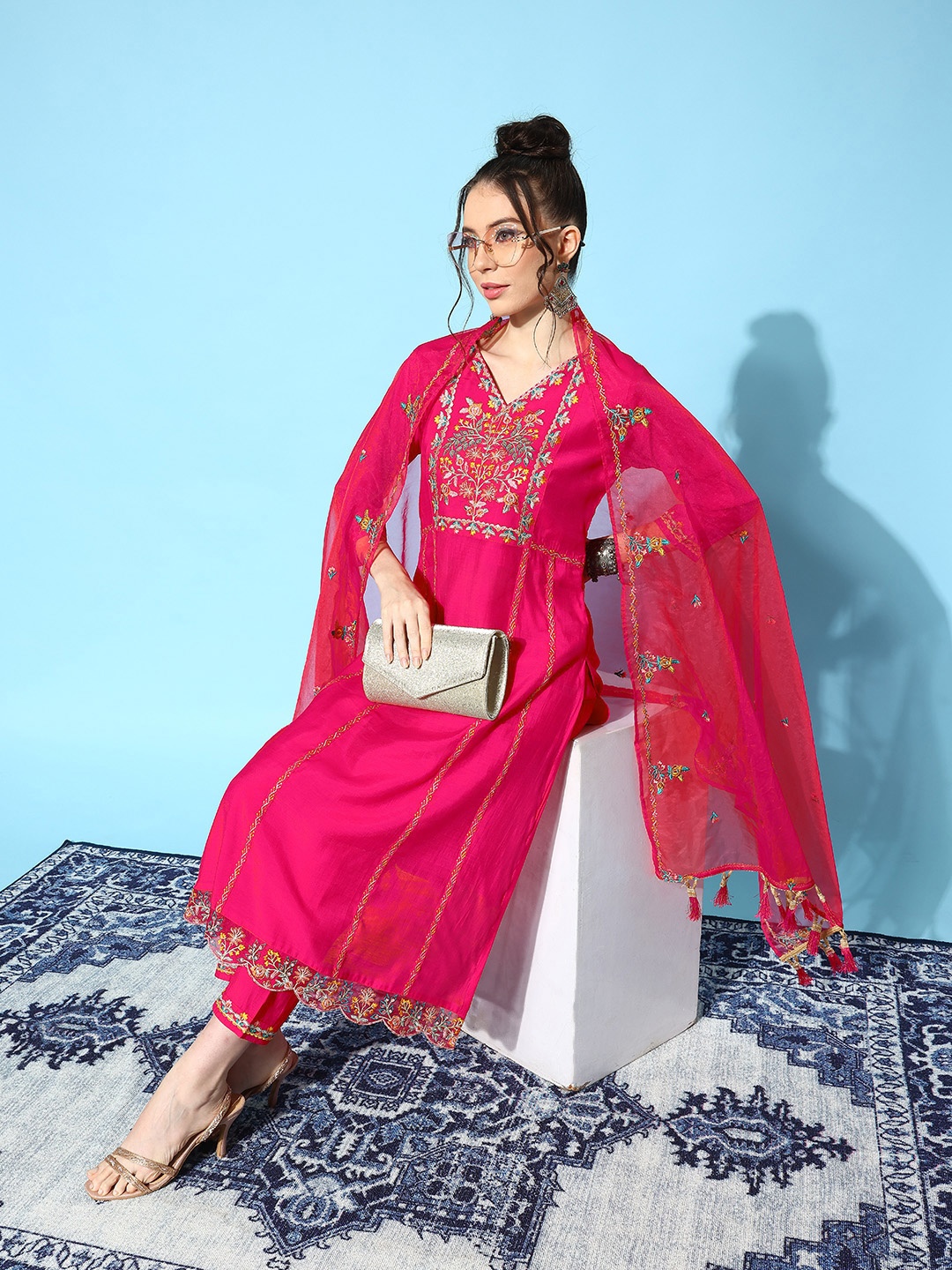 Sangria Women Floral Yoke Design Regular Kurta with Trousers & With Dupatta, Magenta
Sangria Women Floral Yoke Design Regular Kurta with Trousers & With Dupatta, Magenta