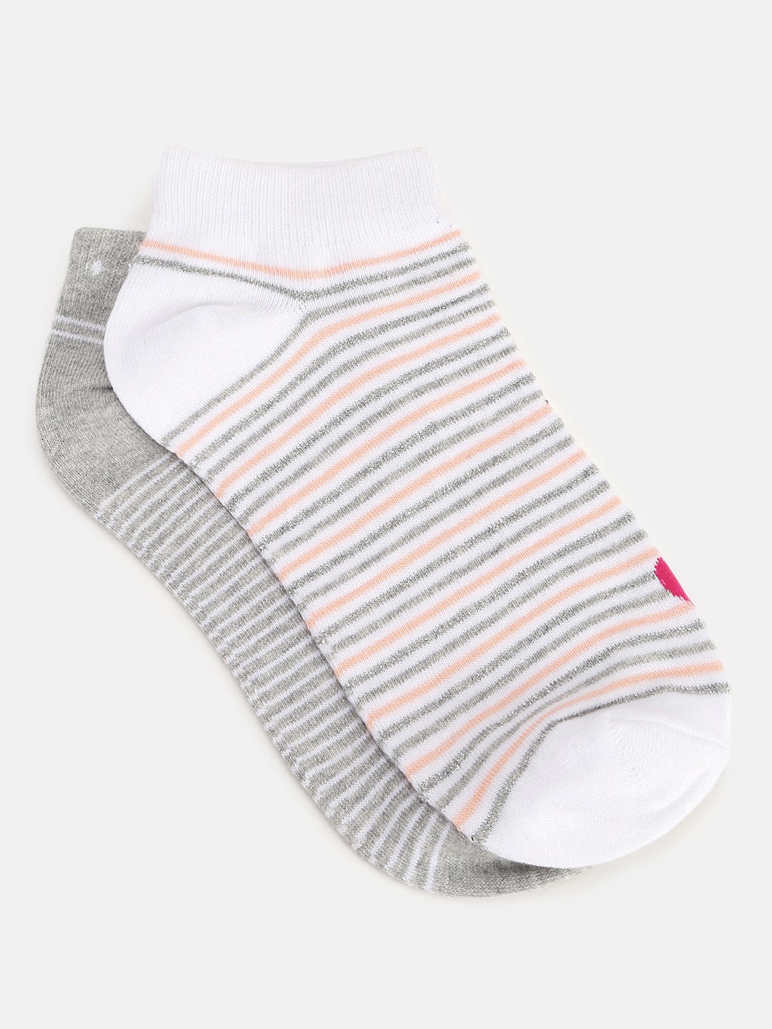 United Colors of Benetton Women Pack Of 2 Cotton Striped Ankle-Length Socks, White