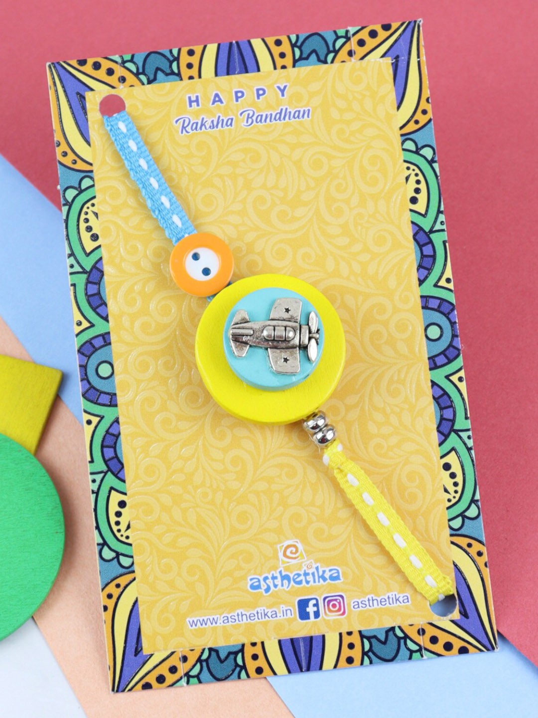 Asthetika Boys Airplane Charm Beaded Rakhi, Yellow 
Asthetika Boys Airplane Charm Beaded Rakhi, Yellow