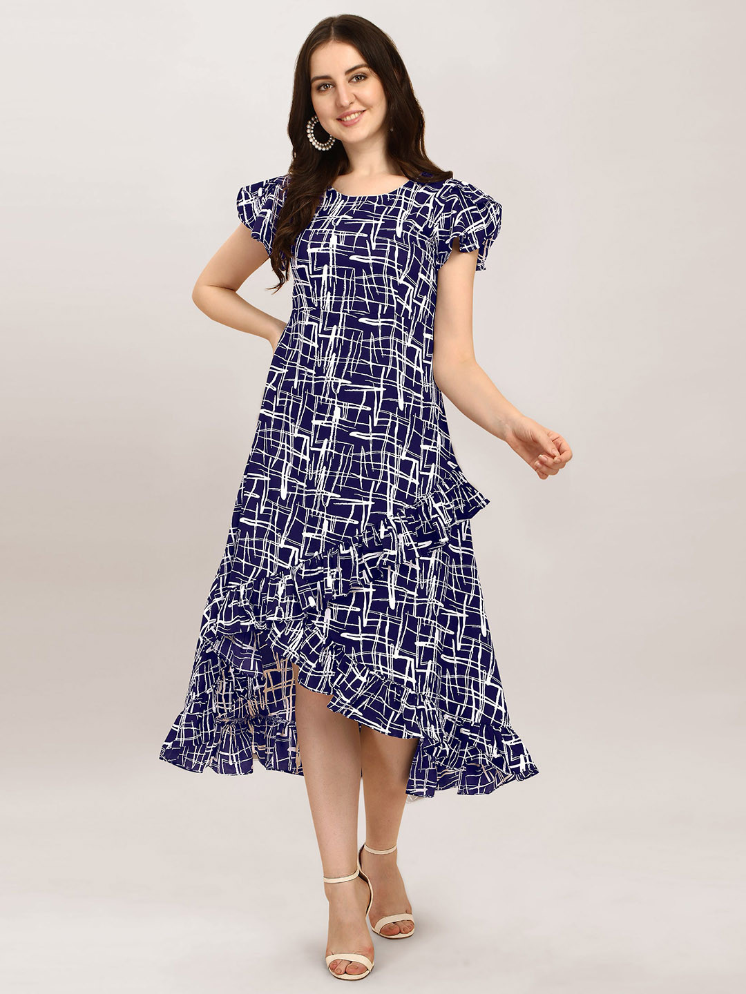 BAESD Abstract Printed Round Neck Flutter Sleeve Ruffled A-Line Midi Dress, Navy blue
BAESD Abstract Printed Round Neck Flutter Sleeve Ruffled A-Line Midi Dress, Navy blue