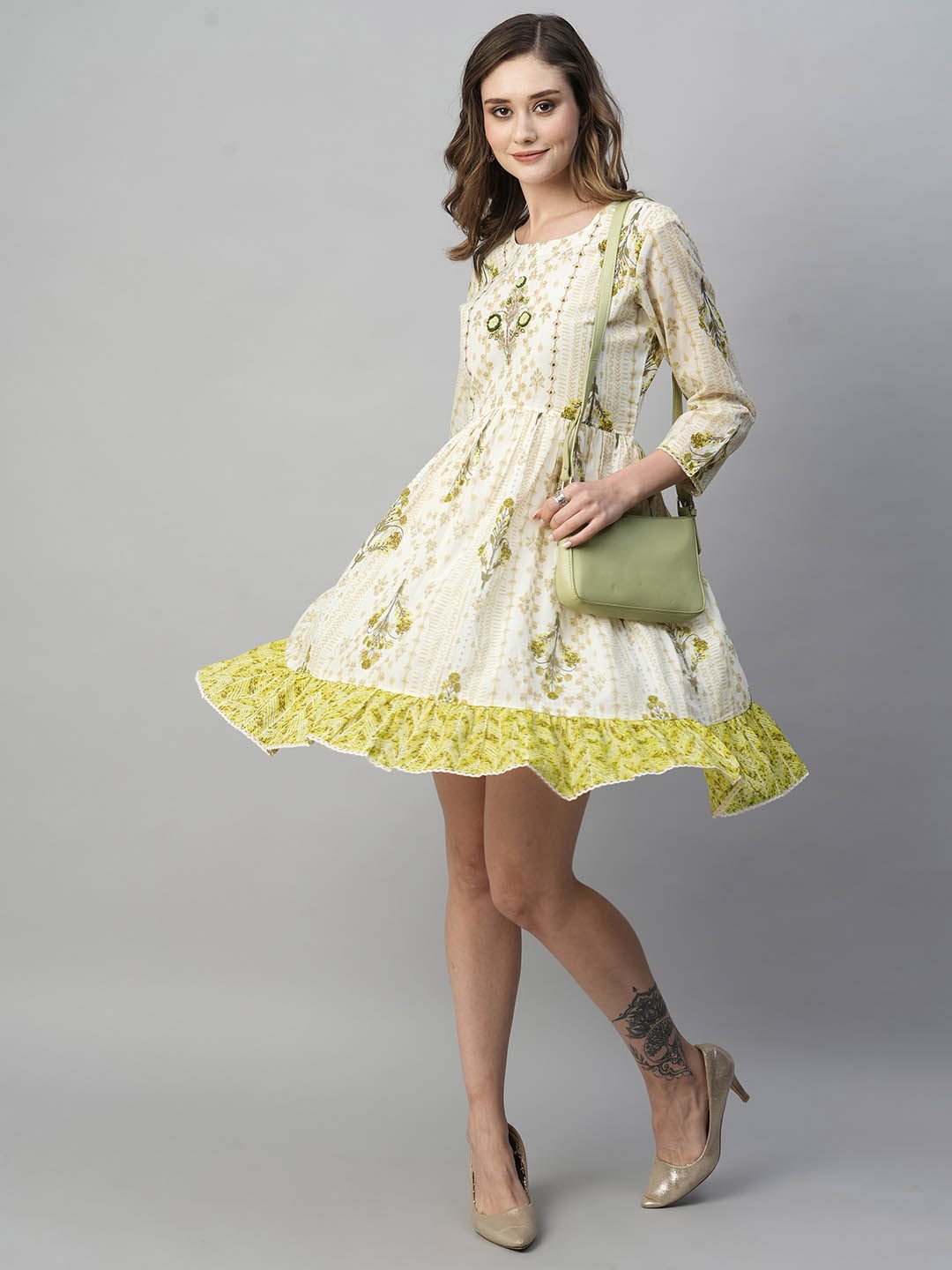 Kiana House Of Fashion Floral Printed Gathered & Pleated Cotton Fit & Flare Dress, Cream
Kiana House Of Fashion Floral Printed Gathered & Pleated Cotton Fit & Flare Dress, Cream