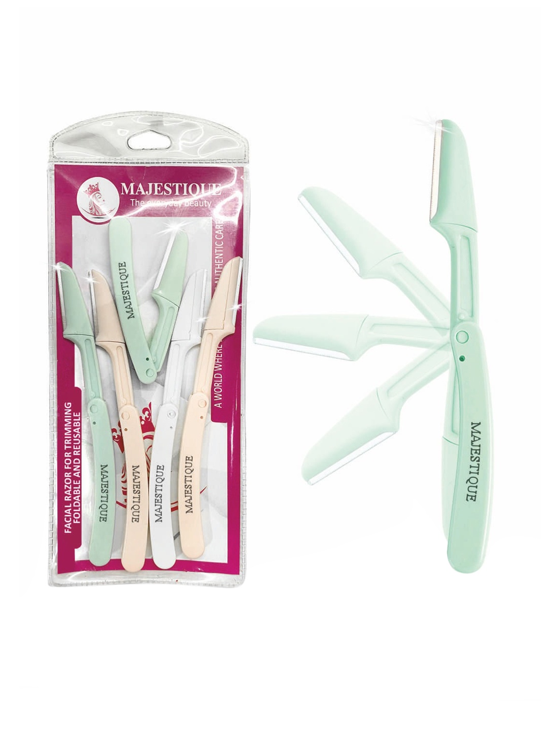 MAJESTIQUE Foldable & Reusable Razor-5 Pcs Razor For Eyebrows, Upper Lip, Peach Fuzz, Multi
MAJESTIQUE Foldable & Reusable Razor-5 Pcs Razor For Eyebrows, Upper Lip, Peach Fuzz, Multi