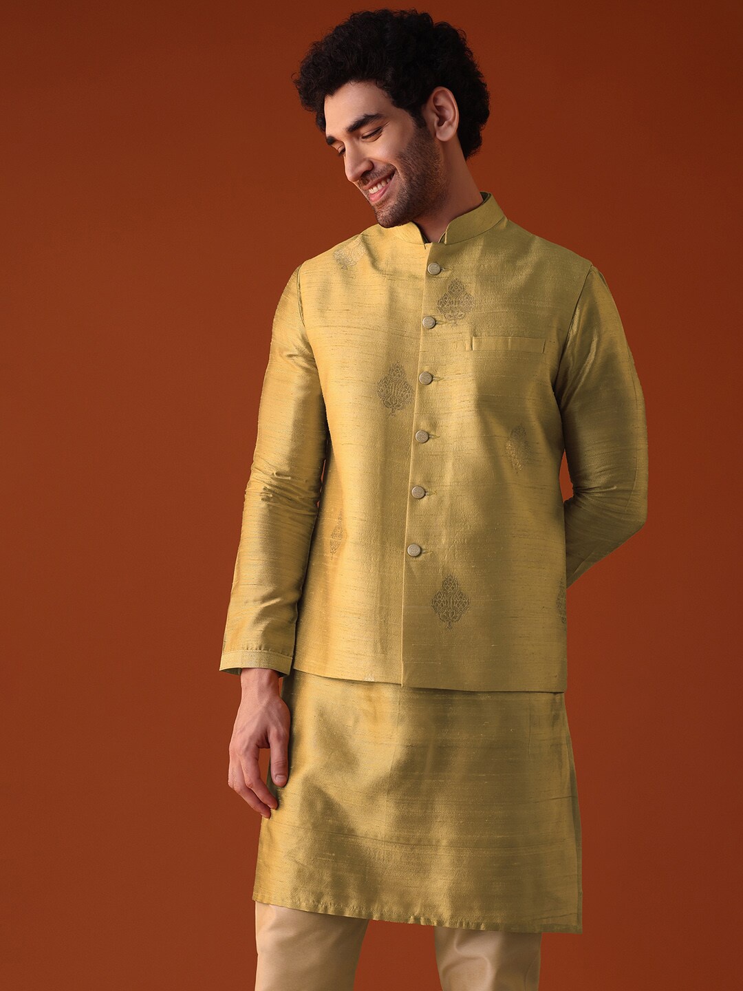 KALKI Fashion Mandarin Collar Regular Straight Kurta With Churidar & Nehru Jacket, Yellow
KALKI Fashion Mandarin Collar Regular Straight Kurta With Churidar & Nehru Jacket, Yellow
