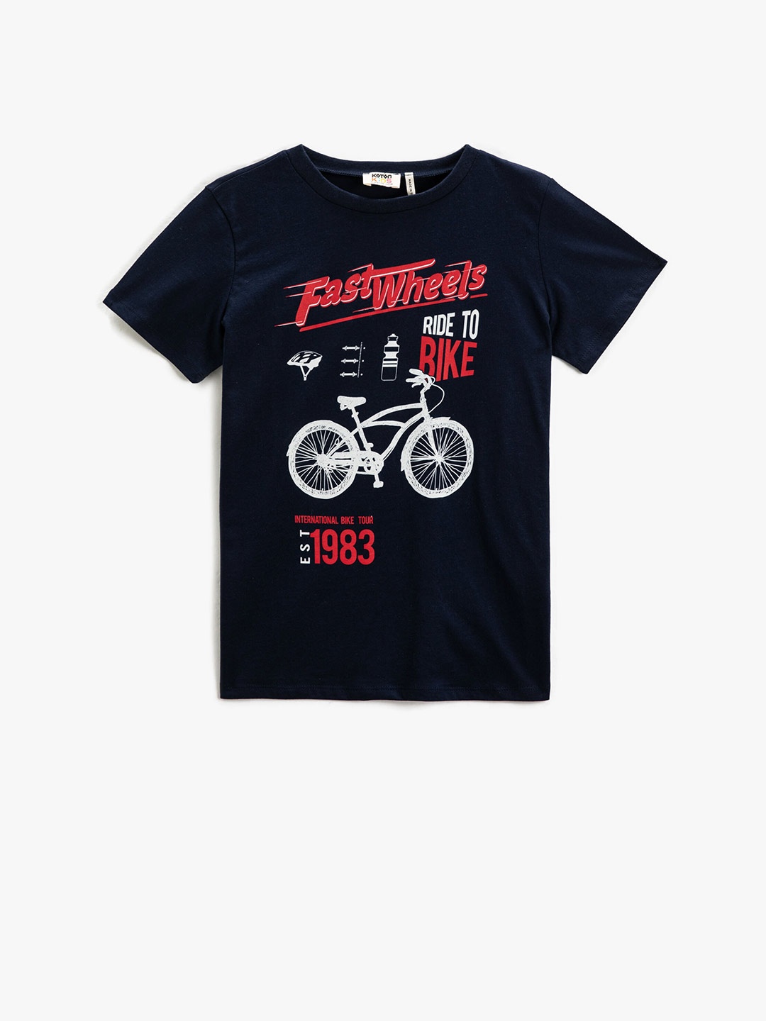 Koton Boys Typography Printed Pure Cotton T-shirt, Navy blue