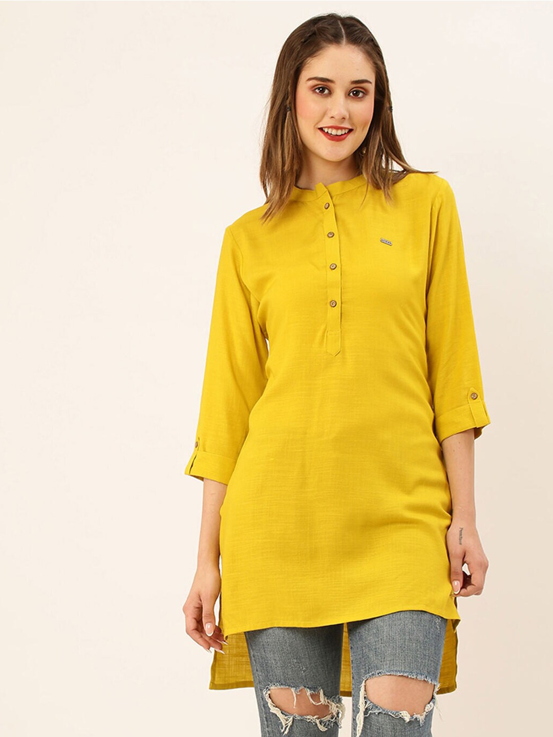 ZOLA Mustard Yellow Mandarin Collar Tunic